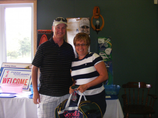 Paul Huntley of Waterloo, representing prize sponsor Huntley O'Hagan presented the Closest to the Pin in the ladies competition to Marg Lang of Chepstow